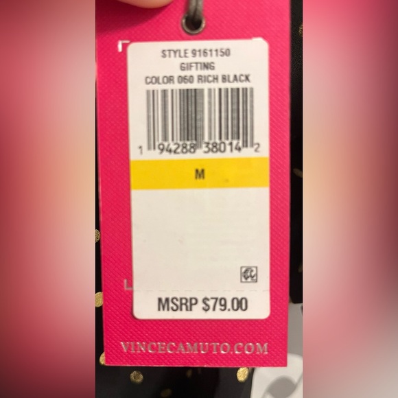 Vince Camuto Black and Gold Foil Polka Dot Blouse Ruffle Sleeves NEW with Tags - Picture 4 of 5